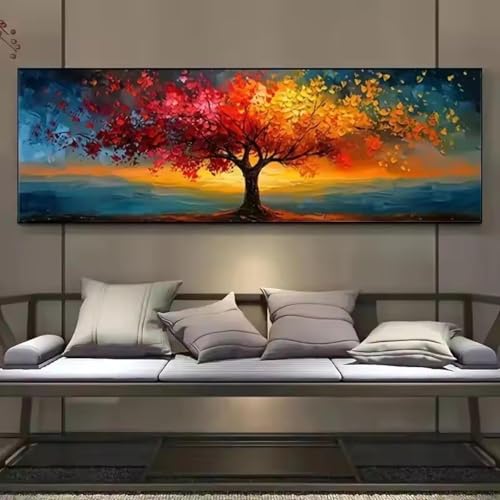 TONGYINLI Grandi dipinti su tela con albero della vita colorato, poster da parete con albero astratto, decorazioni per la casa moderne, motivi geometrici, 60x180 cm, senza cornice