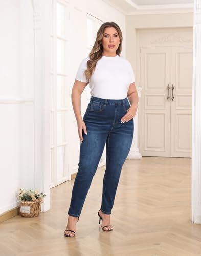 HDE Women's Plus Size Skinny Jeans Pull On Stretch Denim Jegging with Pockets2