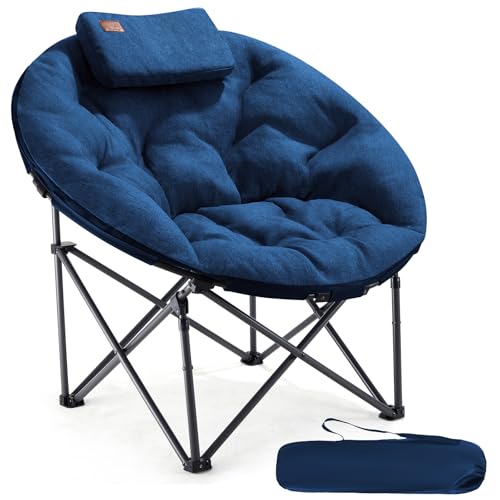 EVER ADVANCED XL Moon Chair for Adults 6cm Padded Garden Saucer Chair, Heavy Duty Camping Foldable Folding Camping with High Back, Super Wide Round Seats for heavy people, supports to150KG Blue