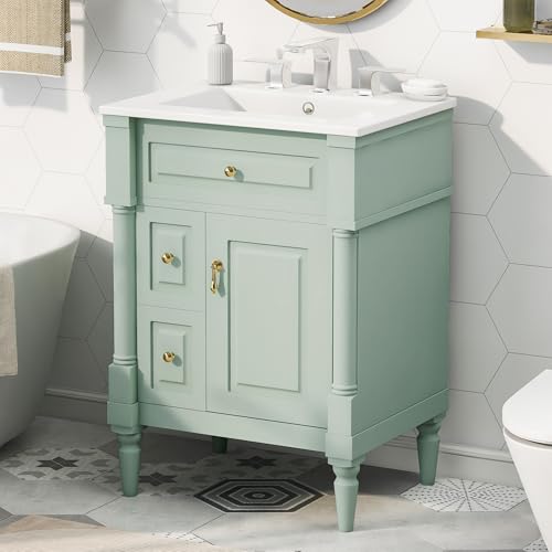GDFStudio Holo 24" Modern Bathroom Vanity with Ceramic Sink, Wooden