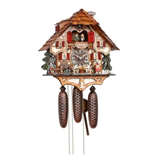 Cuckoo Clock Black Forest house with moving beer drinkers and mill wheel