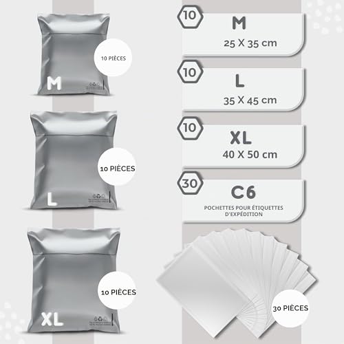 RAGO® Enveloppe Plastique Expedition Lot de 30 I M- 10 I L- 10 I - XL- 10 I Achat Colis Perdu I Emballage colis Vinted I Pochette plastique + Pochette d'expédition – vue 2