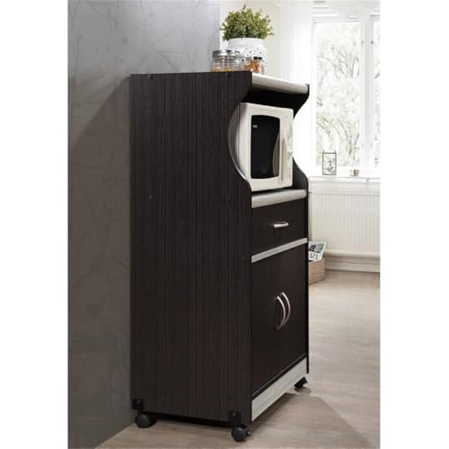 Hodedah Microwave Contemporary Wooden Kitchen Cart in Chocolate-Grey Finish - Thumbnail 4