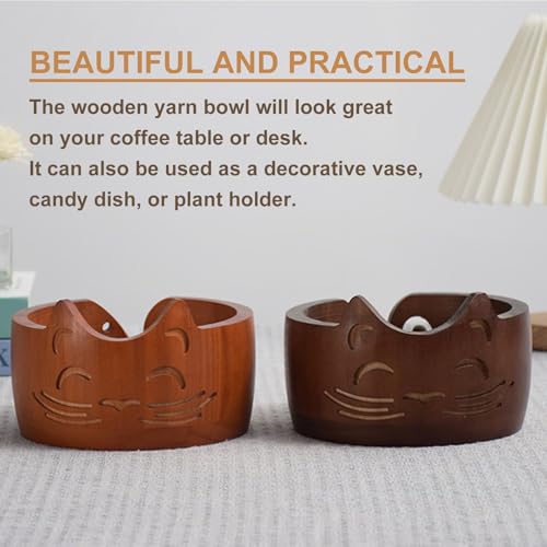 Image of Wood Yarn Bowl, Yarn Bowls for Crochet, Yarn Knitting Bowl, Crochet Yarn Holder Bowl, 6.7inch Yarn Knitting Bowl for Storage Yarn, Wool, String or Crochet #001