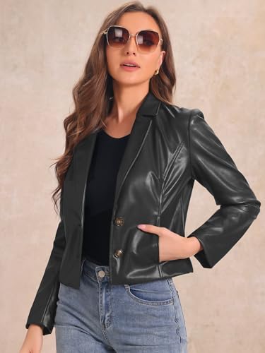 Allegra K Faux Leather Jacket for Women's Motorcycle Moto Biker Coat Casual Cropped PU Leather Jackets3