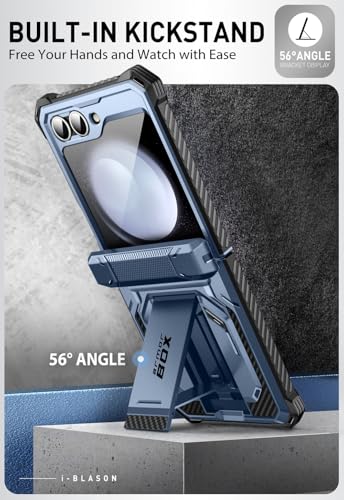 Image of i-Blason for Samsung Galaxy Z Flip 6 Case with Stand, [Built-in Screen Protector] [Hinge Protection] [Belt-Clip], Full-Body Military Protection Phone Case for Samsung Z Flip 6 (DarkBlue)