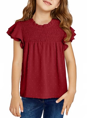 Image of bilbean Girls Elegant Polked Swiss Dot Long Sleeve Shirts Tops 6-15 Years