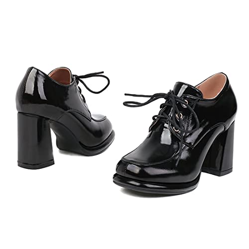 Betastella Women'S Chunky Patent Leather Oxfords Platform High Heels Lace Up Pumps thumb #1