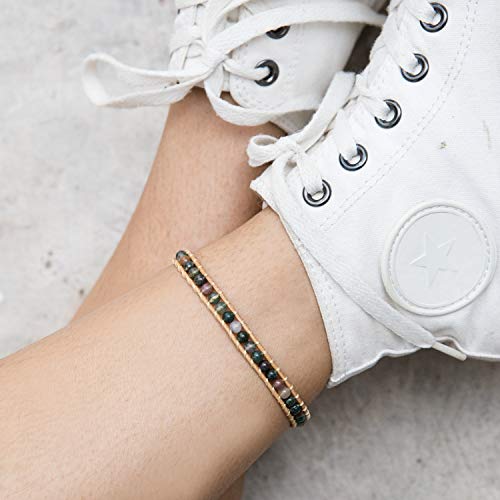 Infinityee Ankle Bracelet Woven Light Brown Leather Vintage Handmade Hippie Bohemian Gypsy Boho Unisex Anklet For Men, Women, Teen Girls (Jasper Stone) #TOP5