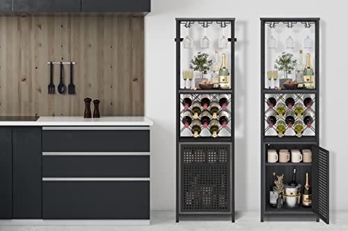 O&K FURNITURE Freestanding Wine Rack, Liquor Cabinet with Glass Holder, Wine Bar Cabinet with Adjustable Shelf for Living Room, Home Bar(Modern Grey)