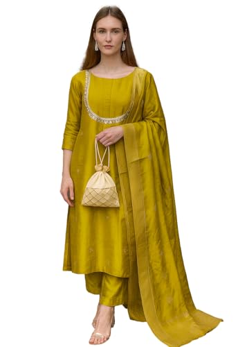LookMark kurta pantalon droit brodé pour femme tenue traditionnelle soie
