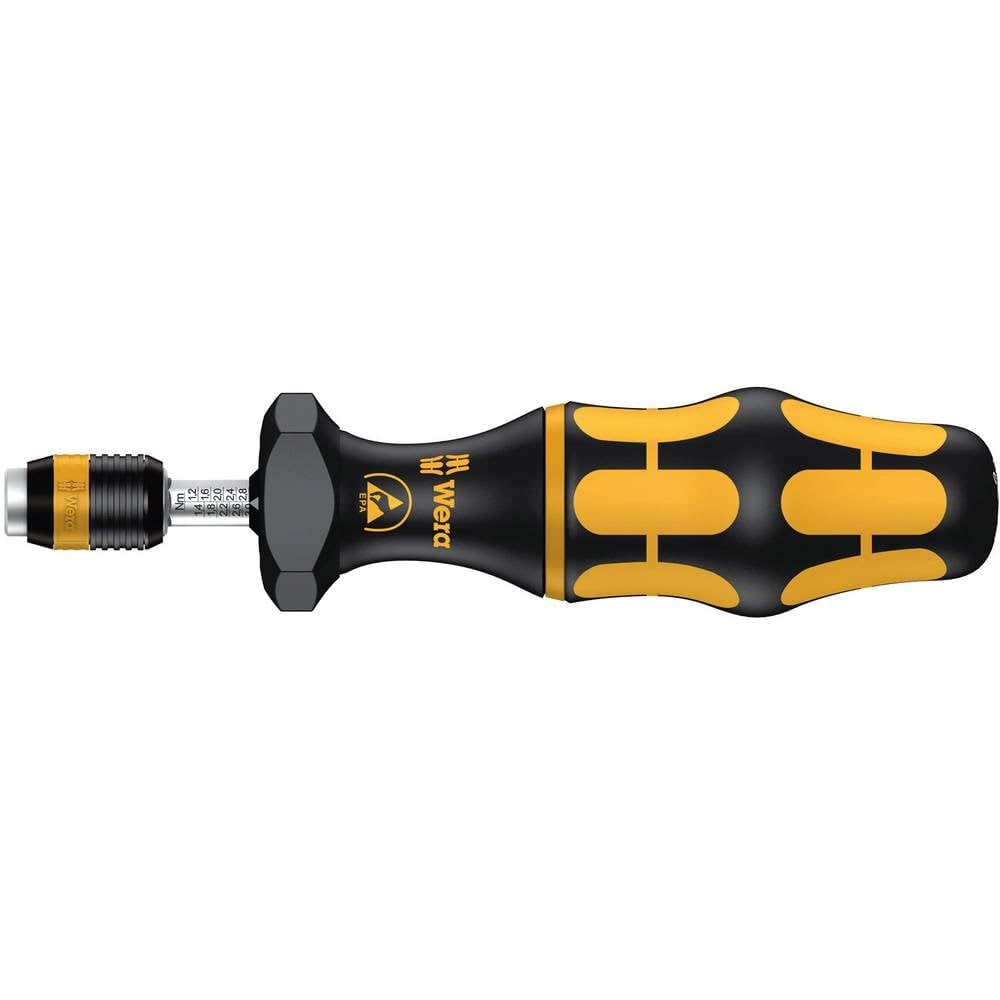 Wera 05074730001 7440 Kraftform ESD, Tournevis dynamométrique réglable avec mandrin à serrage rapide Rapidaptor, 1/4 pouce, 0,3-1,2 Nm, Noir/jaune