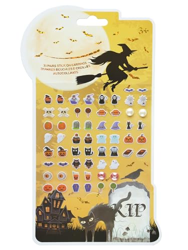 Halloween Stick On Earrings - 30 Pairs Stickers for Girls Boys Self-Adhesive Stick on Earring Stickers, Kids Halloween Theme Earrings, Little girls stick earrings