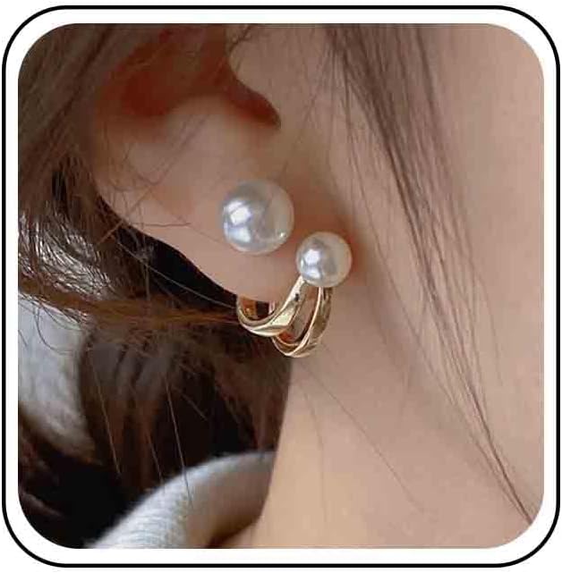 Double Pearl Stud Earrings with Huggie Hoop Lebanon Ubuy