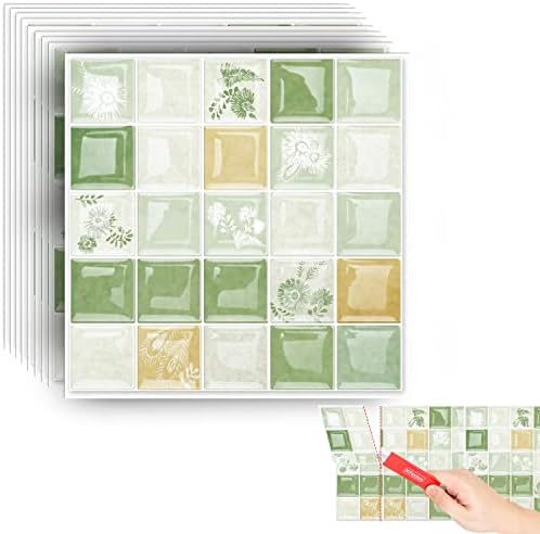 XFasten Square Peel and Stick Backsplash for Kitchen 10pcs 12” x 12” + Cutter Ornamental Kitchen Backsplash Tile Peel and Stick Tiles Stick on Self Adhesive Backsplash Tile for Kitchen and Bathroom