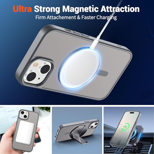 Image of SUPFINE Magnetic for iPhone 15 Case(Compatible with MagSafe)(Military Grade Drop Protection) Slim Translucent Matte Shockproof Women Men Girl Phone Cover,Gray