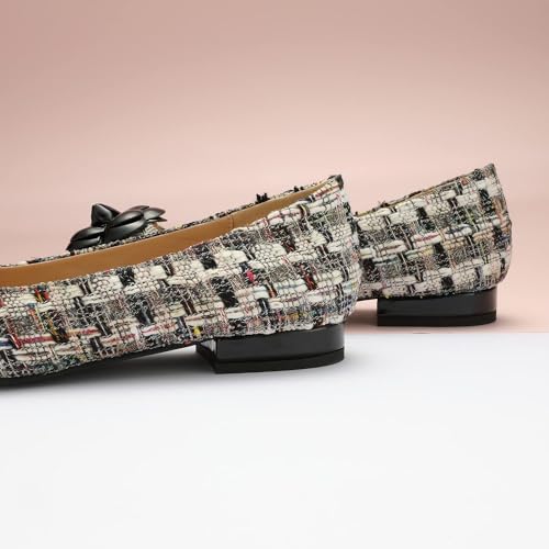 C.Paravano Flat Shoes - Women's Tweed Pointed Toe Pumps - Slip On Ballet Flats (Size 7.5, Black)3