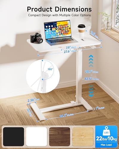 Image of BIZUM Mobile Standing Desk Laptop Desk Pneumatic with Wheels 180 Tilt Top Hospital Bed Table Portable Rolling Cart Foldable Bedside Table for Hospital&Home Use, White