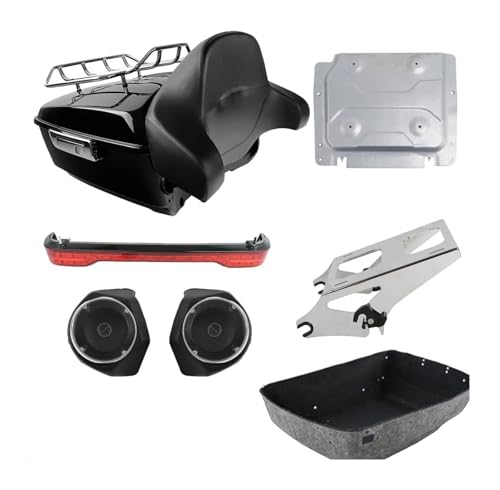 Motocicletas Trasero Apoyabrazos Portaequipajes para H&Arley para Electra para Glide Standard FLHT 2019 2020 2021 2022 Motorcycle King Pack Trunk con Altavoz De 6,5' Portaequipajes(Chrome-Red)