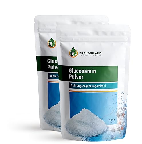 Kräuterland Glucosamin Pulver 1kg - 2x 500g hochrein und hochdosiert - 100% reines Glucosaminsulfat Pulver in Premuim Qualität
