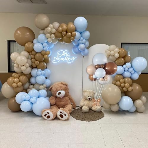 82 PCS Party Balloons Kit Latex 10 inch Brown Blue Khaki Cream Balloons with Brown Ribbon Bow for Boy Wedding Party Gender Reveal Decorations Baby Shower Bear Party Supplies (Style 9) - Thumbnail 5