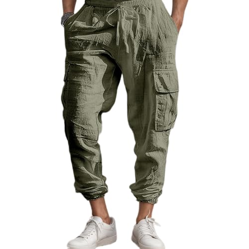 TIAFORD Men's Casual Cotton Linen Harem Pants Elastic Waist Drawstring Yoga Pants Baggy Sweatpants Beach Trousers