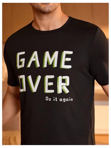 Image of Verdusa Men's Pajamas Set 2 Piece Pjs Sets Short Sleeve Letter Print Tee and Short Lounge Set
