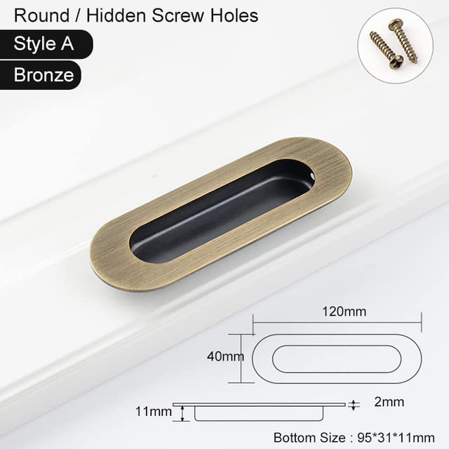 MiJunHD Recessed Flush Door Handles Stainless Steel Cabinet & Furniture Door Pulls Bronze 120 * 40mm Round-Hidden Holes Rectangle Handles/Pulls for Interior & Closet Doors - Image 2