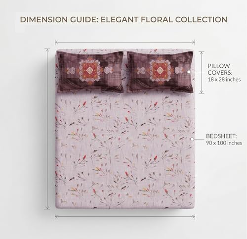 Image of VAS COLLECTIONS Cotton Double Bedsheet with 2 Pillow Covers (90x100 Inch) | 180 TC Soft Breathable Printed Bedsheet for Double Bed | Bedding Set for Bedroom & Home Decor (Mauve Taupe)