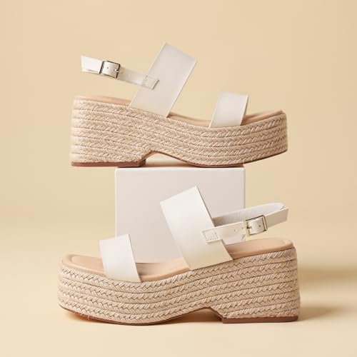 Platform Sandals Women Open Toe Ankle Strap Summer Wedge Espadrille Sandals Cute Beach Straw Raffia Woven Sandals Comfortable Vacation Dress Shoes2