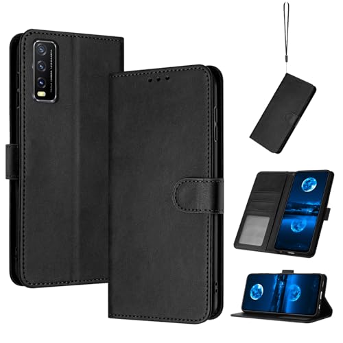 QiongniAN Compatible with Vivo IQOO U1X Leather Case,Compatible with Vivo Y20 2021 V2043 V2048 / Y20G V2037 V2065 / Y20i V2027 V2032 / Y3S 2021 V2044 / Y20 2020 Case PU Leather Phone Flip Cover Black