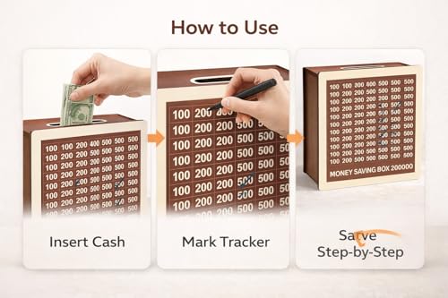 Image of Dr.MASHUR Wooden Money Saving Challenge Box with Printed Amount Board for Cash and Coin Collection, Reusable Saving Box for Kids and Adults (Pen 2lakh Money Box, 1, Count)
