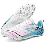 FeoHiys Men's Track & Field Shoes Cross Country Shoes 8 Spikes Sneakers Jumping High Performance for Sprint, Race & Training,White Moon,8