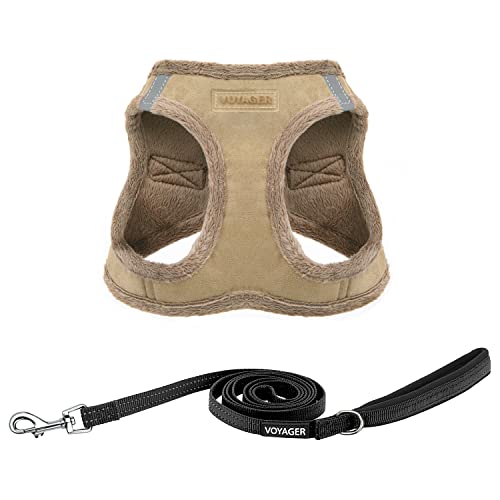 Image of Voyager Step-in Plush Dog Harness - Soft Plush, Step in Vest Harness for Small and Medium Dogs by Best Pet Supplies - Latte Suede (Leash Bundle), XL (Chest: 20.5-23 inch)