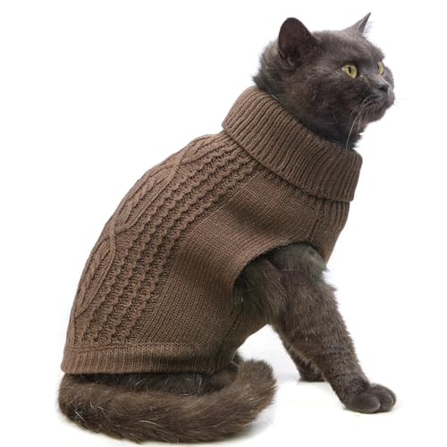 Stretchy Cat Sweater - 17 Colors & 6 Sizes | Snug Winter-Ready Knit for Boy/Girl Cats & Kittens (Brown, Large) by Jnancun - Image 3