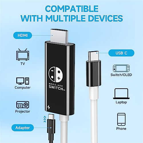 Jingdu Portable Hdmi Adapter Compatible With Nintendo Switch Ns/Oled, Usb C To Hdmi Cable Replaces The Original Switch Dock For Tv Screen Mirroring, Convenient For Travel, 4K Hd, 2M, Black #TOP1