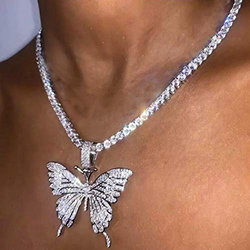 Jovono Boho Crystal Necklace Silver Butterfly Pendant Necklace Chain Jewlery for Women and Girls