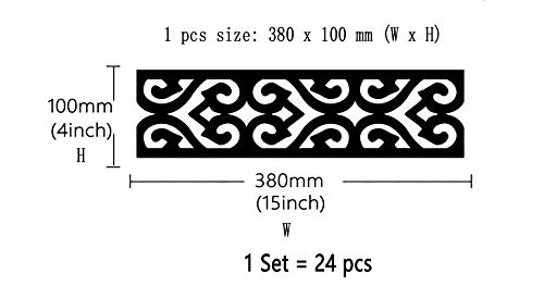Itta X-Large 24Pcs 15" X 4" Mirror Border Stickers, 3D Acrylic Diy Wall Decorative Self-Adhesive Hollow Out Border Skirting Ceiling Stickers Wall Mural Wedding Room Home Decor (Black) #TOP1