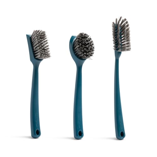 Image of Full Circle Clean Ocean, Variety Dish Brush Pack - Dish Brush, Bottle Brush, and Heavy-Duty Scrub Brush - Sustainably Made 100% from Recycled Ghost Fishing Nets, Safe for Cast Iron & Nonstick