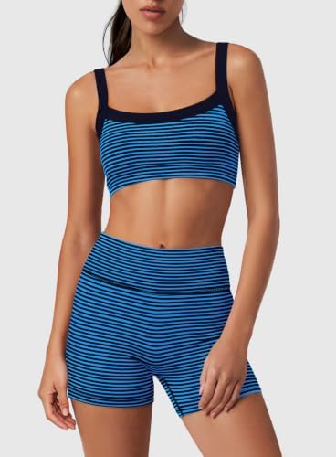 SENSERISE Womens Striped Workout Sets 2 Piece(Navy Blue,S) - 1