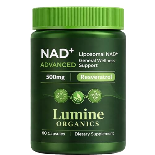 COLEPSW Lumine Organics NAD+ Supplement with Nicotinamide Riboside Resveratrol & Quercetin Liposomal Capsules for Daily Cellular Energy Support 60 Capsules Vegan Gluten Free