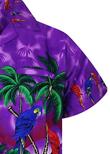 V.H.O. Funky Hawaiian-Shirt Men Regular-Fit Short-Sleeve Aloha Summer Shirt Parrot Beach Palms4