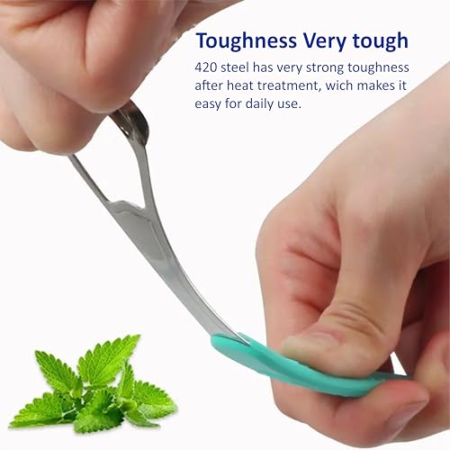 Image of 2 pcs spoon shap with silicon handle Tongue Scraper, 100% Useful Surgical Stainless Steel Tongue Cleaner for Both Adults and Kids, Professional Reduce Bad Breath Metal Tongue Scrapers, Help Your Oral Hygiene