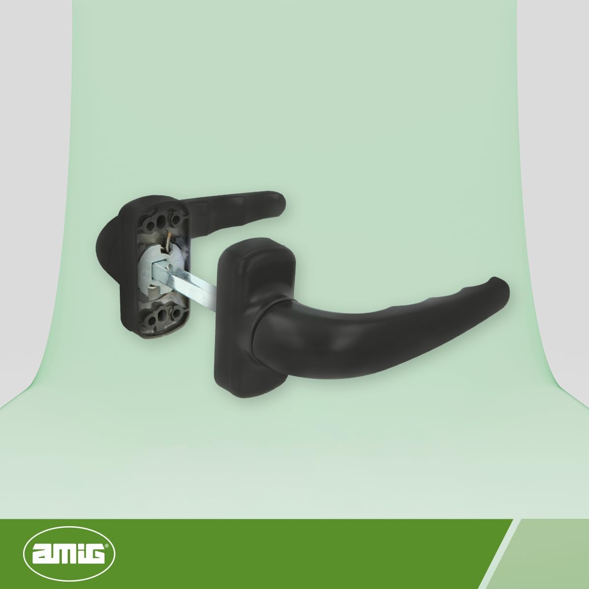 AMIG - Reinforced Rosette Handle Set - Sendoa Model - Made of Aluminium - Size: 125 x 66 mm - Square 8 mm - Ideal for Interior or Exterior Doors - Finish: Black