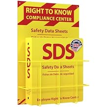 OSHA-Compliant SDS/MSDS Binder with Wall Mount, 2inch 3-Ring, High-Visibility Yellow & Red, Holds up to 400 Sheets, Bilingual English/Spanish, Durable & Easy to Install for Workplace Safety