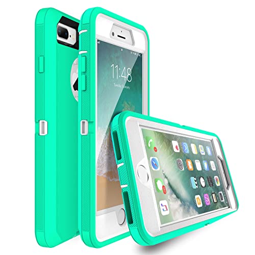 Mxx Heavy Duty Defense Case With Screen Protector 4 Layers Rugged Rubber Shockproof Protection Case Cover For Apple Iphone 7 Plus/Iphone 8 Plus Aqua Green/White #TOP1