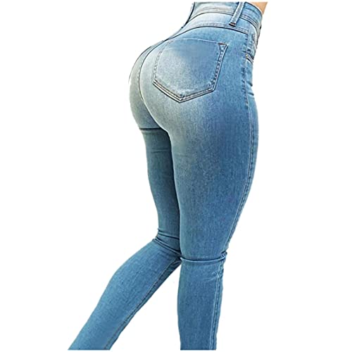 UKKO Vaqueros de Mujer Mujeres Curvily Jeans Cintura Alta Cintura Levantamiento Pantalones Denim Pantalones De Mezclilla Estirar Taltos Jeans-Light Light Blue,Europe Us M
