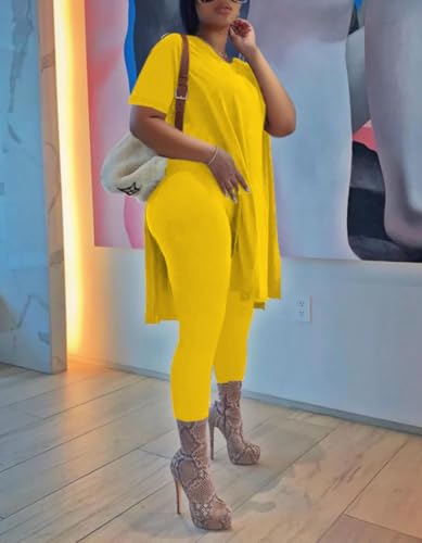 HBQ Womens 2 Piece Outfits Tracksuits Short Sleeve Tunic Tops Bodycon High Waist Leggings Pants3