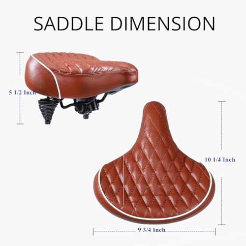 Brown Color Beach Cruiser Bike Seat,Comfortable Extra Wide Suspension Bike Seats for Heavy Riders,Electra Bike Seat Replacement for Men and Women.