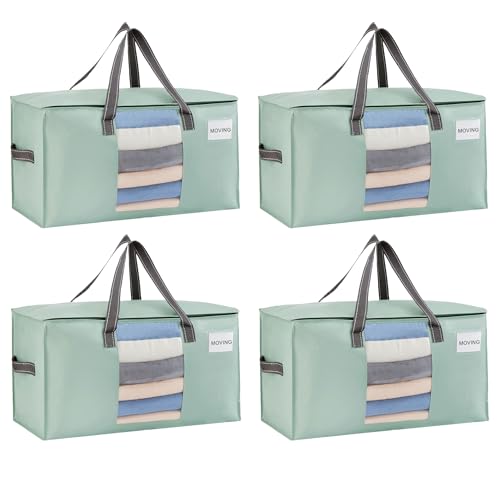 VENO Moving Bags, Wide Open Top, Clear Window, Light Green, 4 Pack